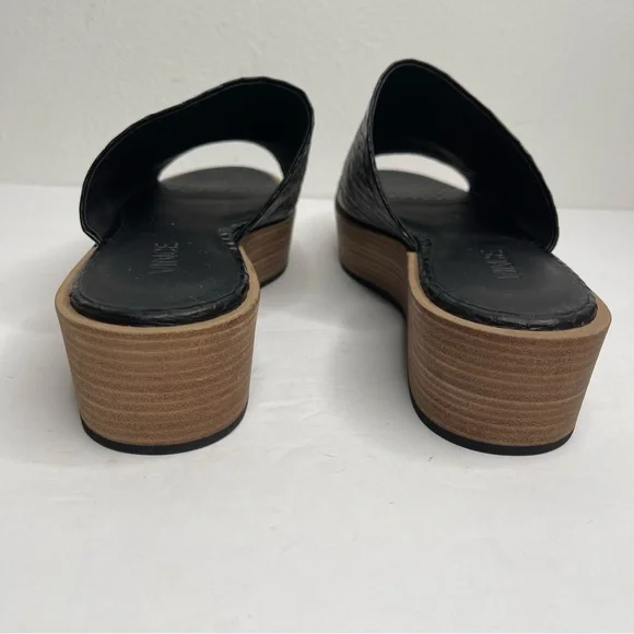 Vince Saskia Black Leather Snake Embossed Slide Flatform Sandal Size 8M Comfort - Picture 10 of 17
